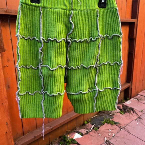 Ragged Priest lime green shorts with light blue stitch detailing - Picture 2 of 4